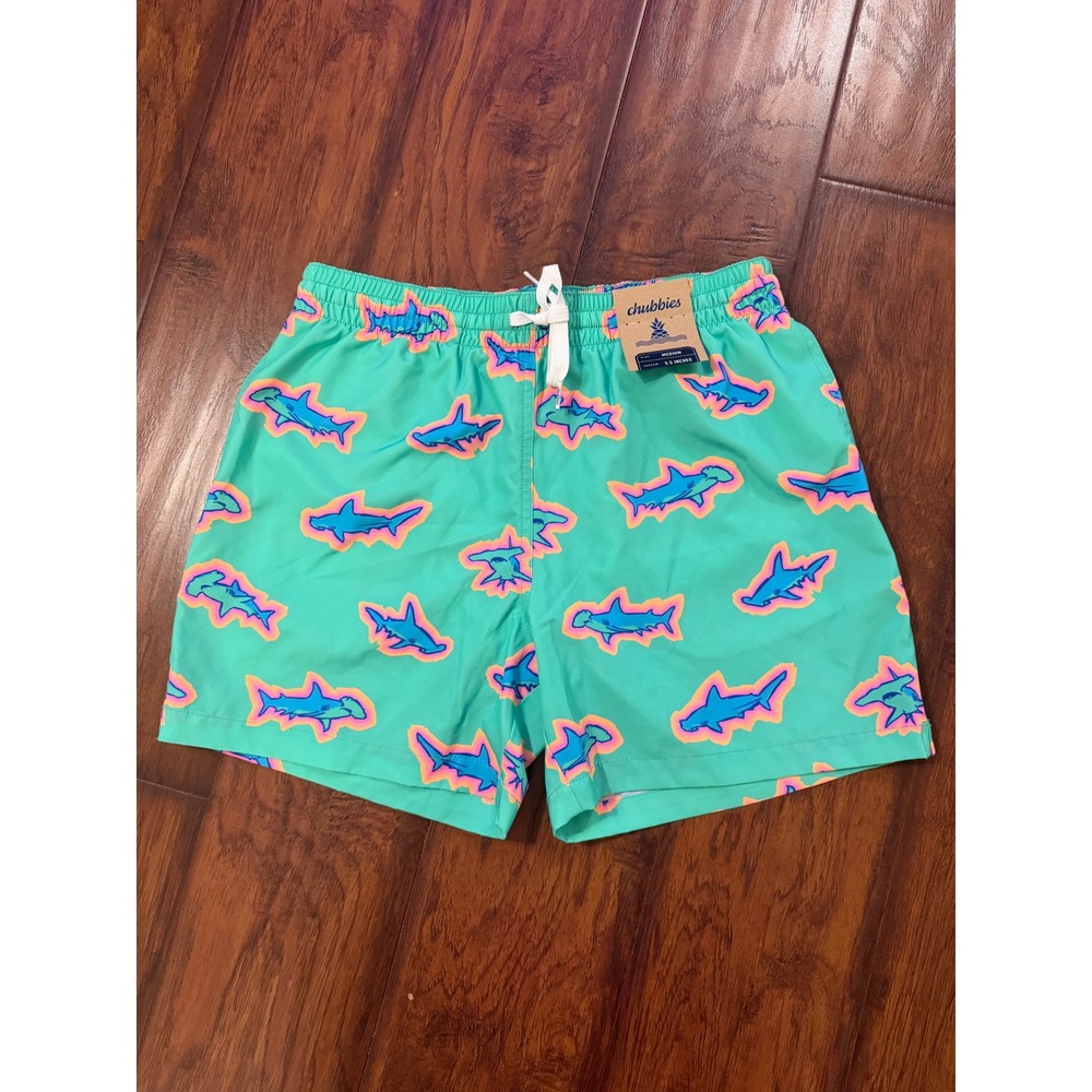 Chubbies Swim Trunks Mens Medium Teal The Apex Swimmers 5.5" Shark NWT
